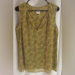 Cabi Women's Yellow Paisley Print Tunic Shell Shirt, Lined, Sleeveless; Size S